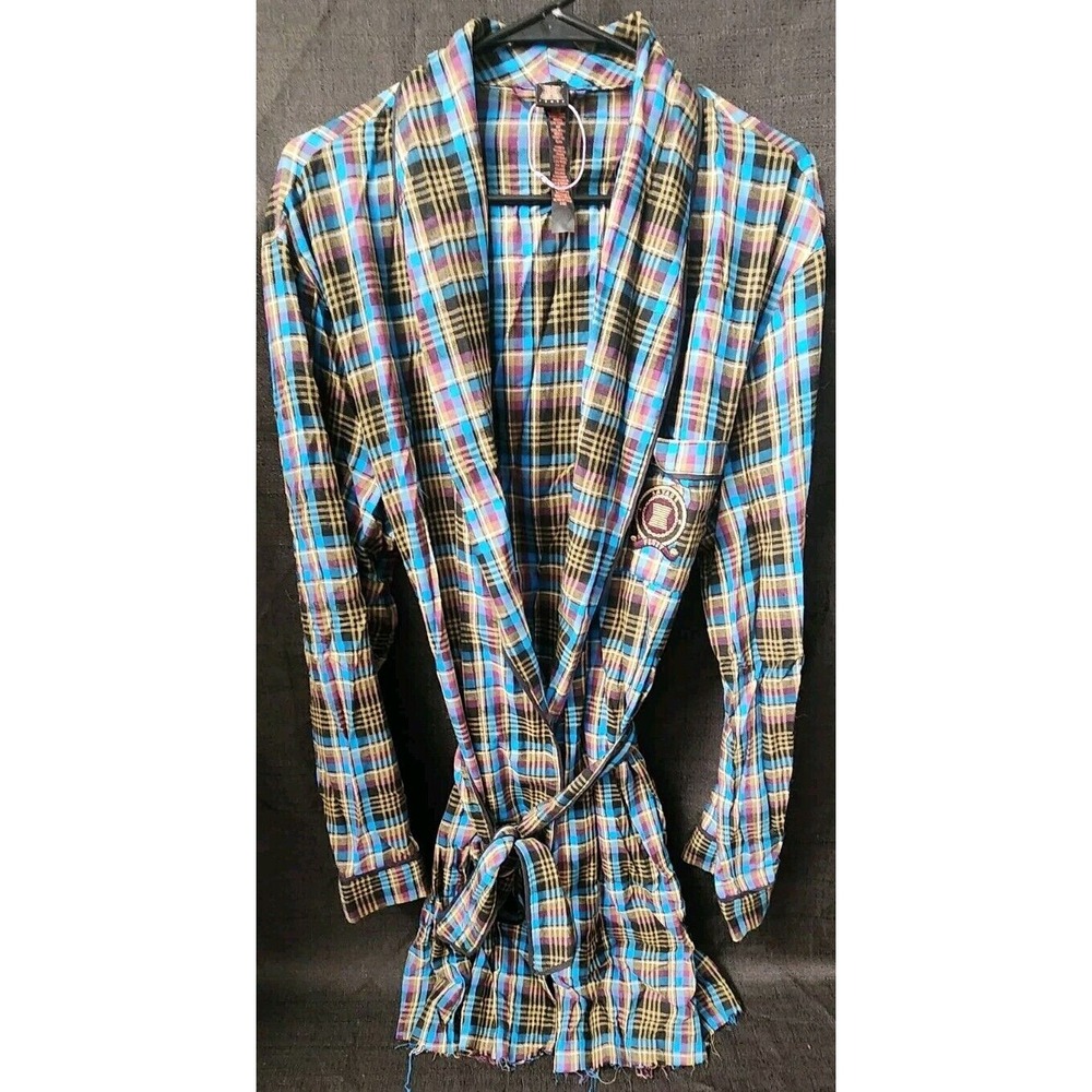 Savage X Fenty Tied Up Tartan Plaid Short Robe MEDIUM/LARGE Raw Hem NEW
